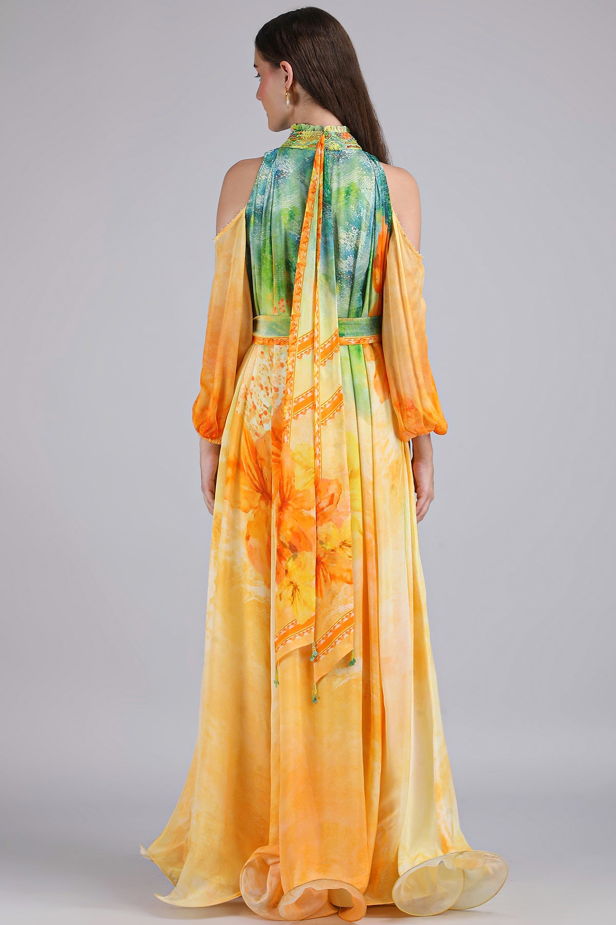 Yellow Wired Hemline Maxi Dress