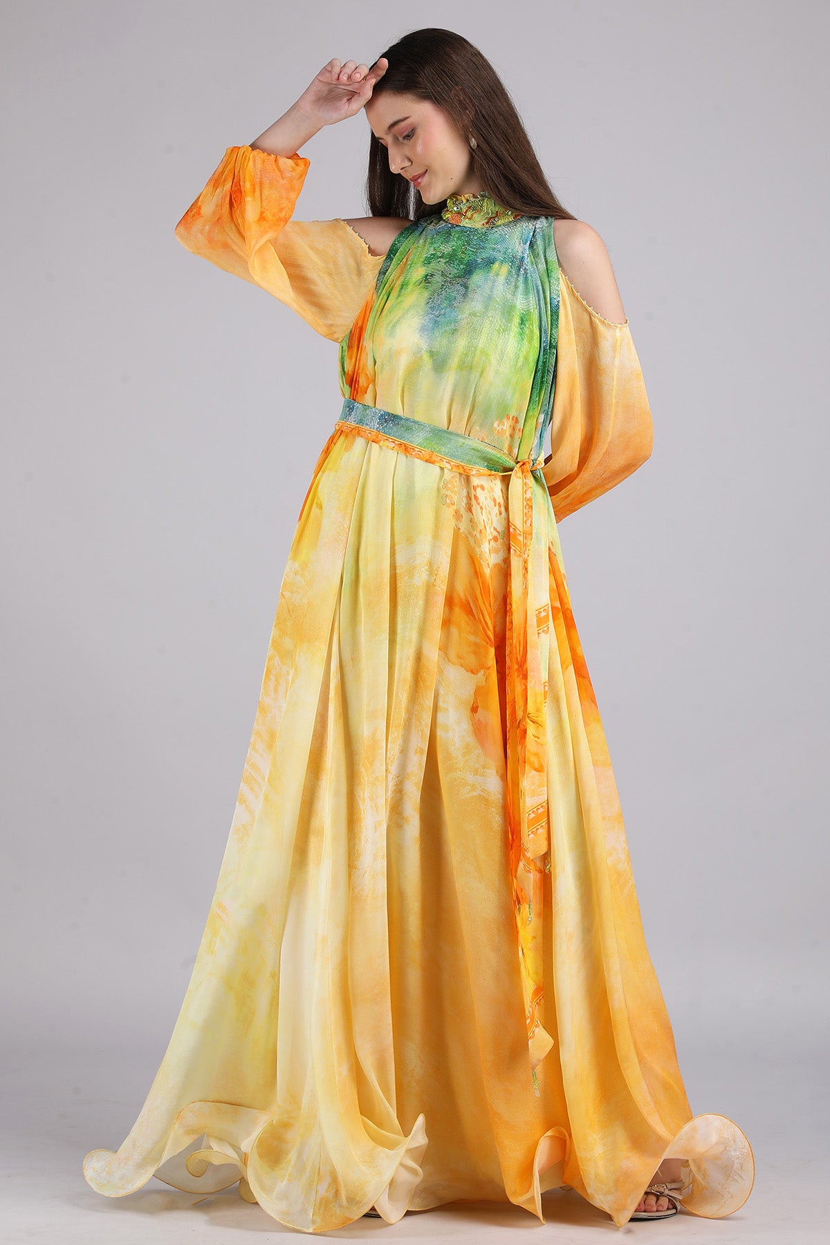 Yellow Wired Hemline Maxi Dress