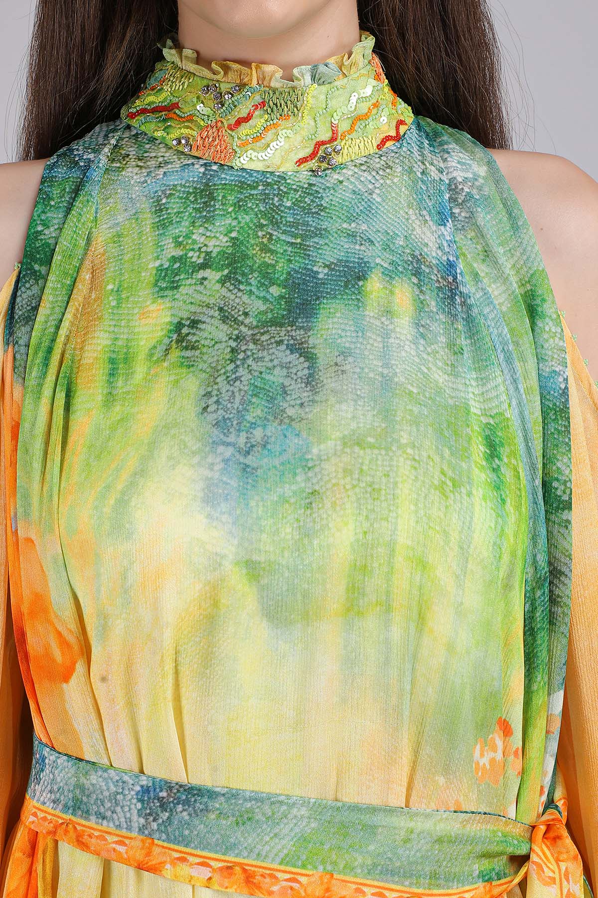 Yellow Wired Hemline Maxi Dress