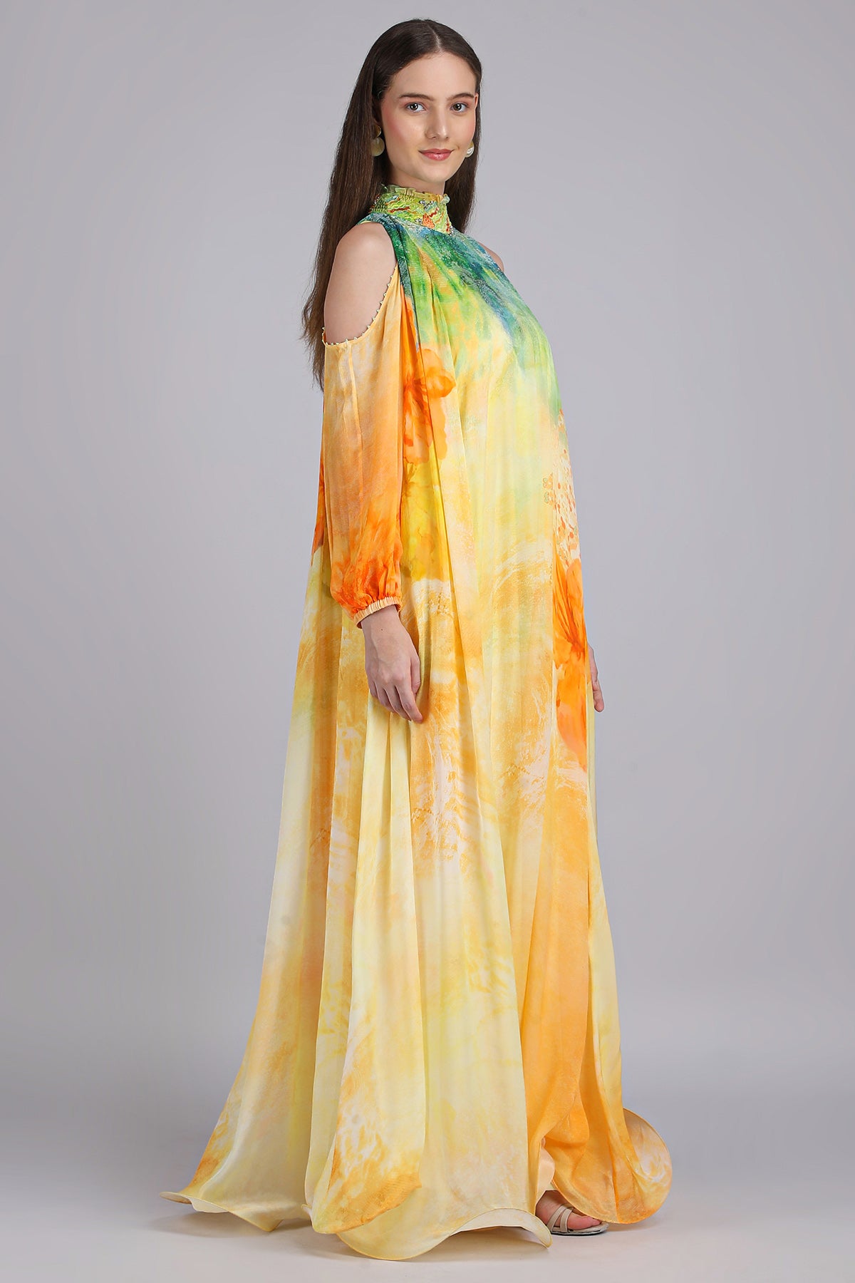 Yellow Wired Hemline Maxi Dress