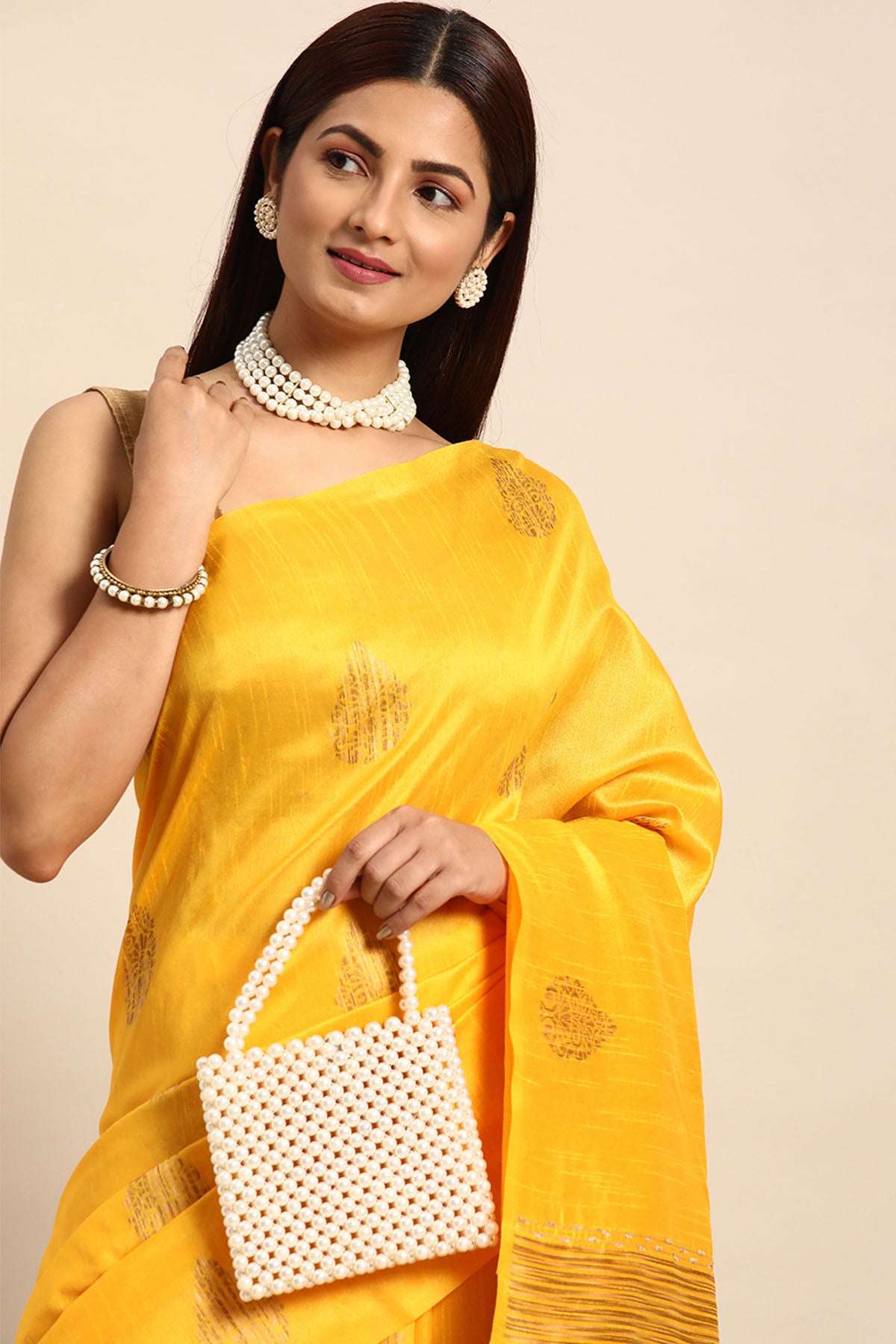 Yellow Woven Butti Work Saree