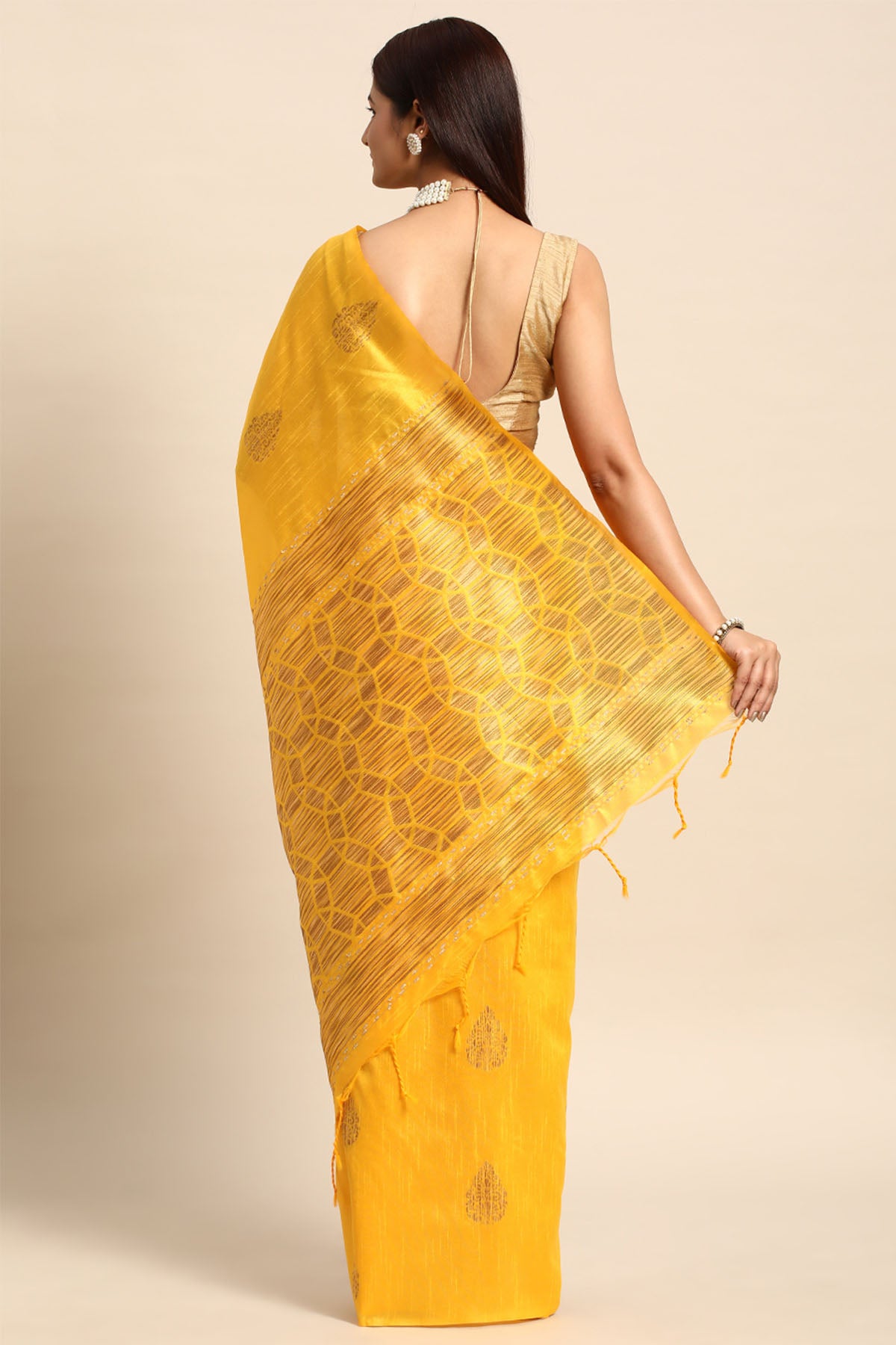 Yellow Woven Butti Work Saree