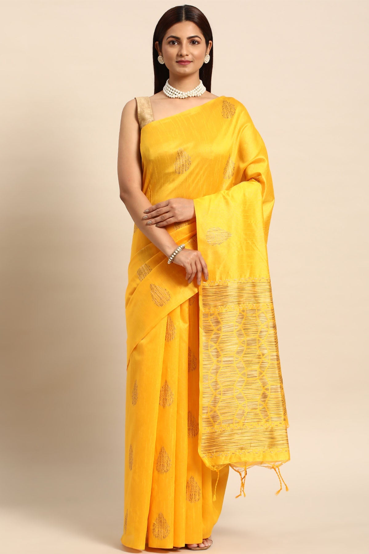 Buy Yellow Woven Butti Work Saree by Lili Lala for women online at ScrollnShops