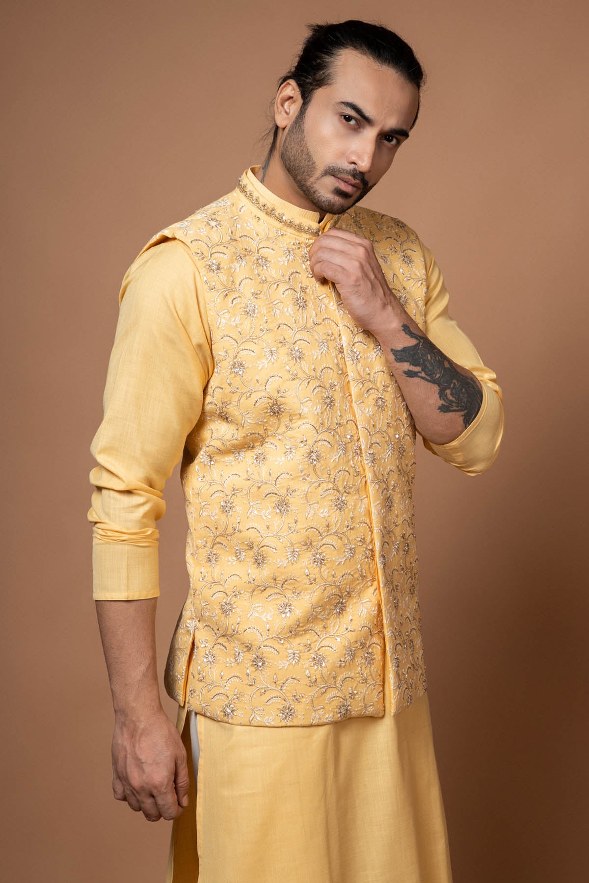 Yellow Zardosi Embroidered Bundi