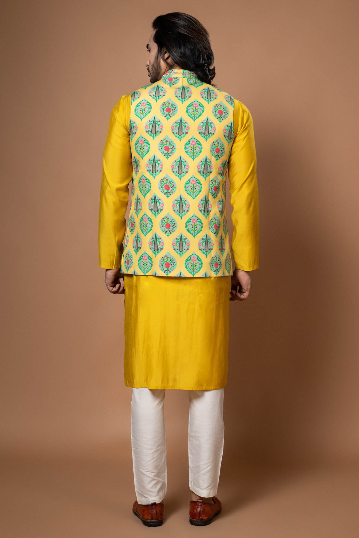 Yellow Zardosi Print Bundi Set