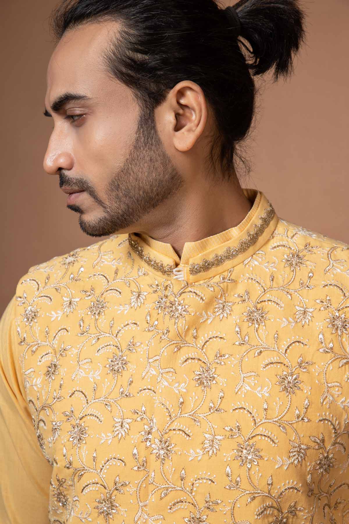 Yellow Zardosi Work Bundi Set