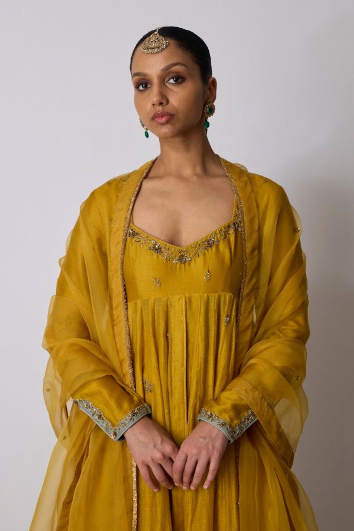 Yellow Zardozi Ari Anarkali Set