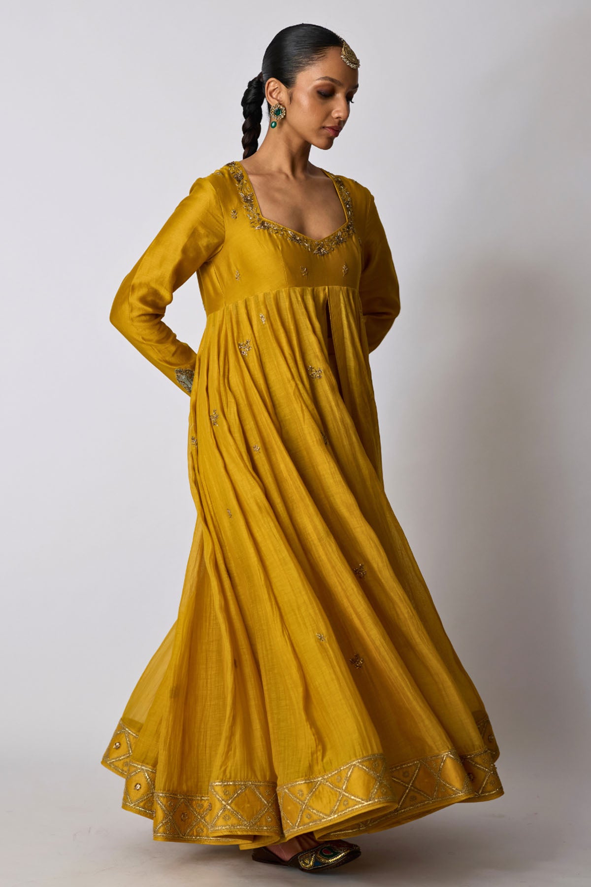 Yellow Zardozi Ari Anarkali Set