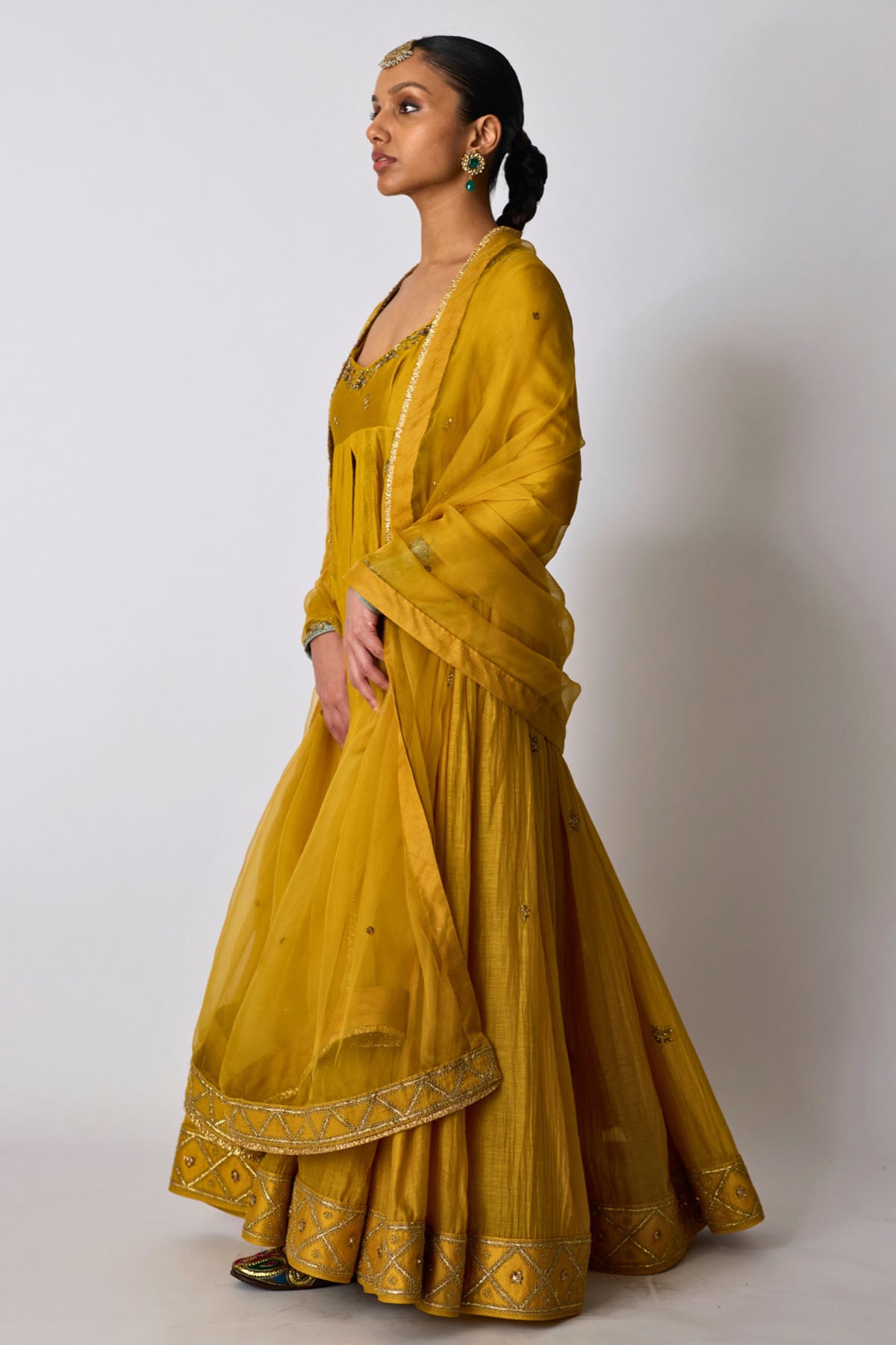 Yellow Zardozi Ari Anarkali Set