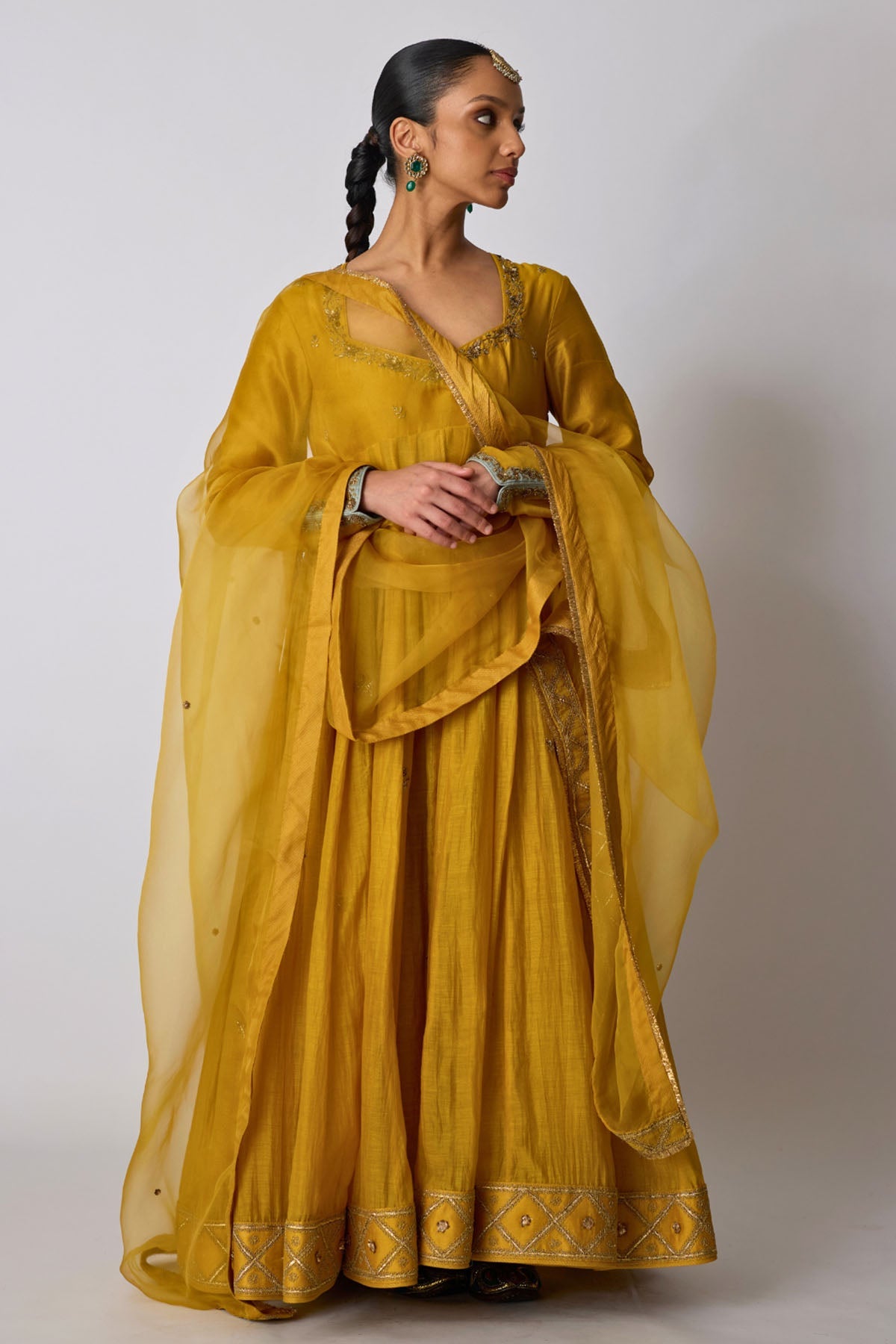 Buy Yellow Zardozi Ari Anarkali Set for women by Rhua India online available at scrollnshops