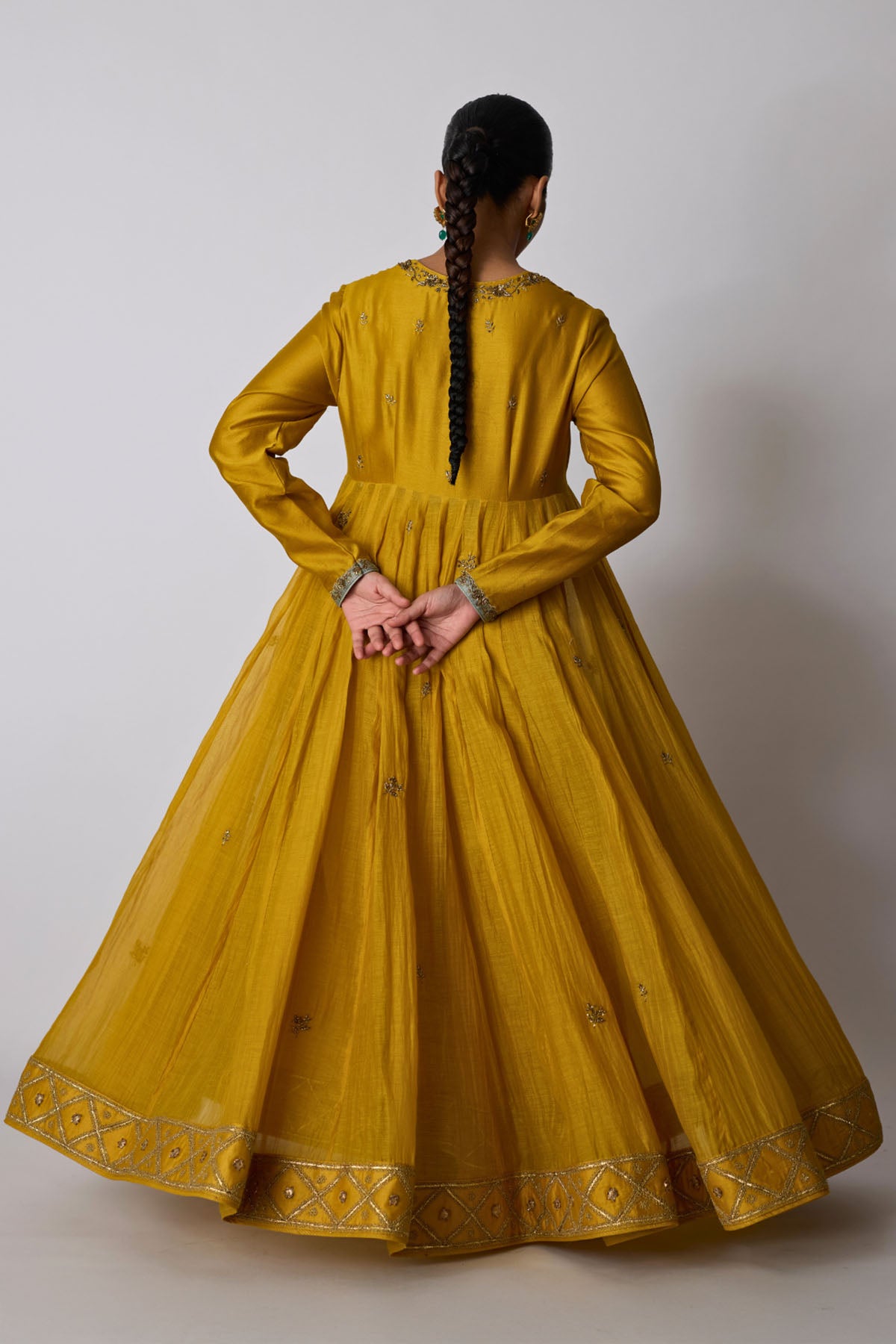 Yellow Zardozi Ari Anarkali Set
