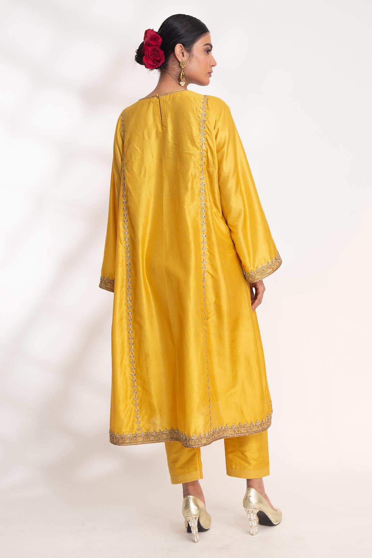 Yellow Zardozi Flared Kurta Set