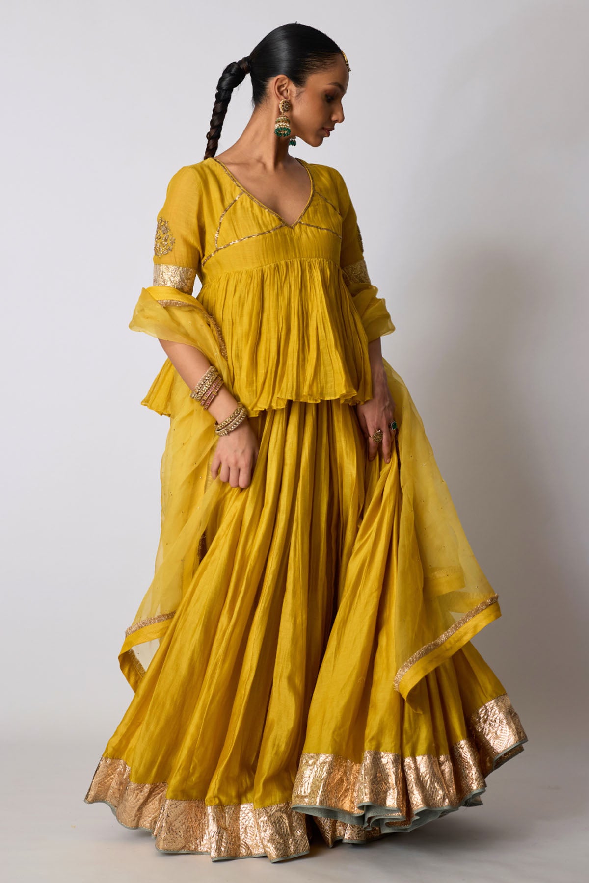 Yellow Zardozi Gota Lehenga Set