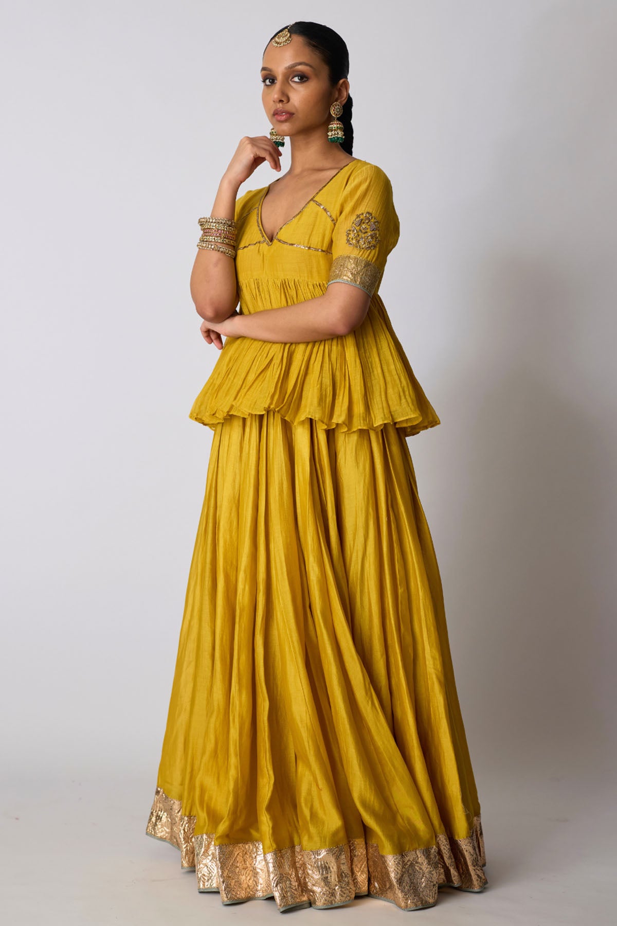 Yellow Zardozi Gota Lehenga Set
