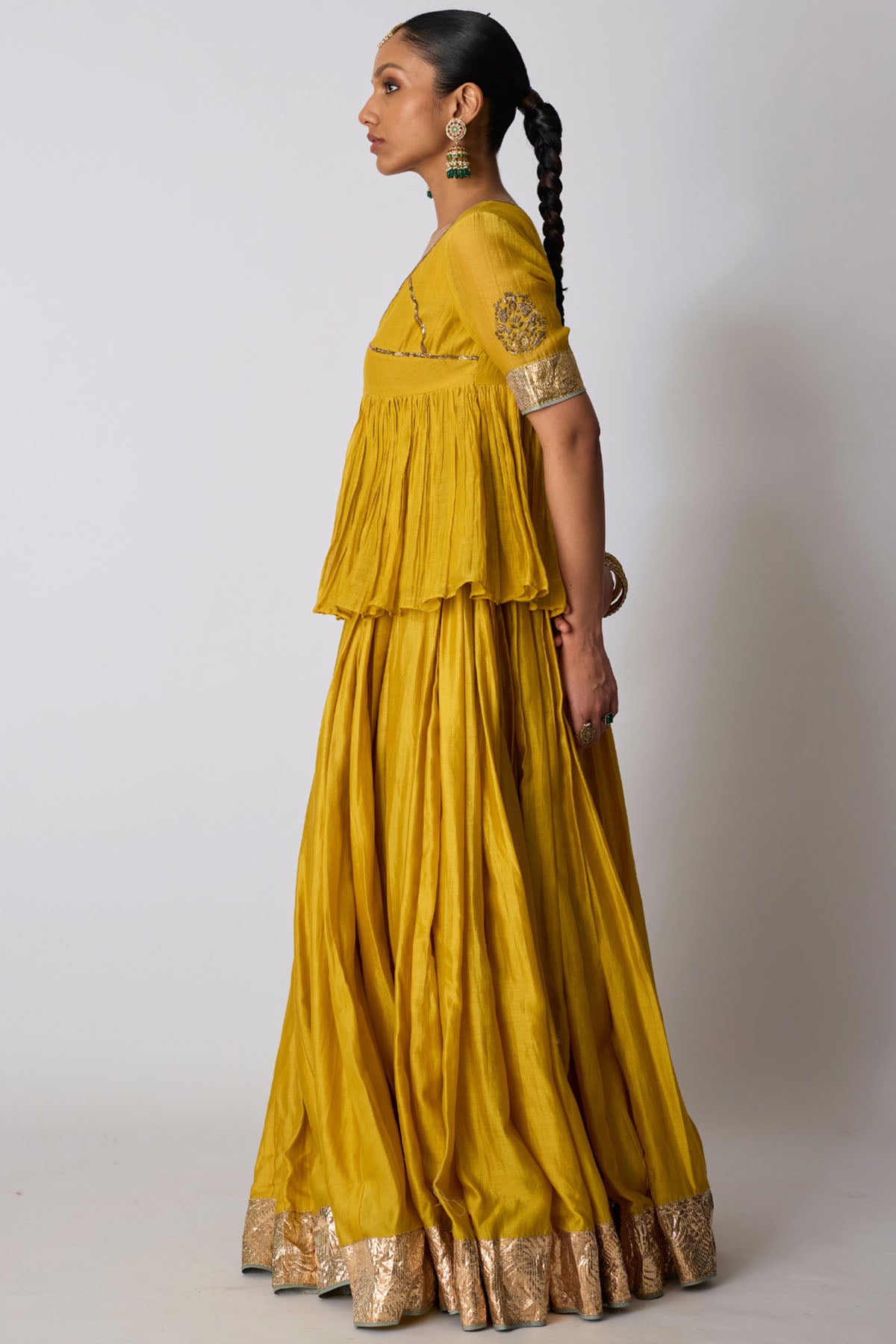 Yellow Zardozi Gota Lehenga Set
