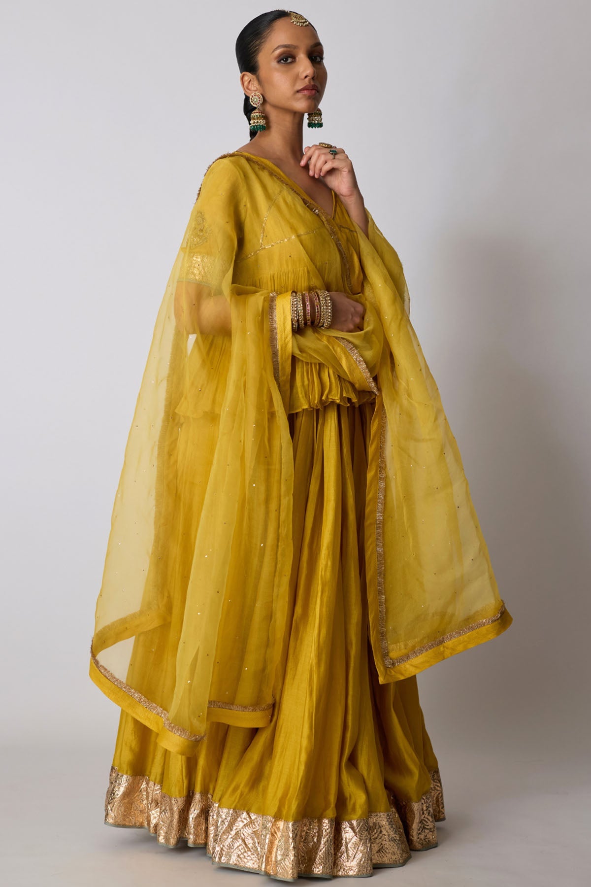 Buy Yellow Zardozi Gota Lehenga Set for women by Rhua India online available at scrollnshops