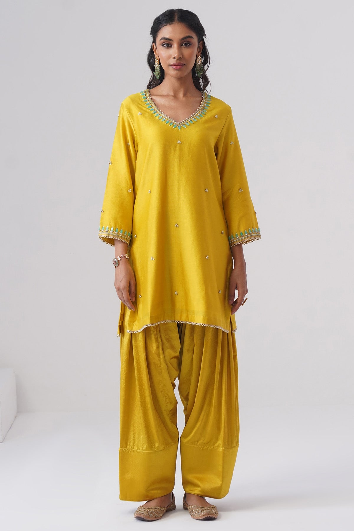Buy Yellow Zardozi Kurta And Pants for women by Ugna by Unnati online available at scrollnshops
