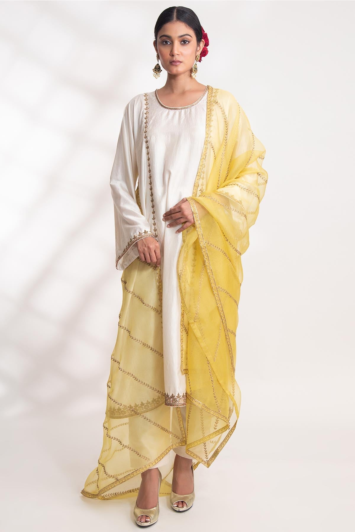 Chhaya Mehrotra Yellow Zardozi Work Dupatta for accessories online at ScrollnShops