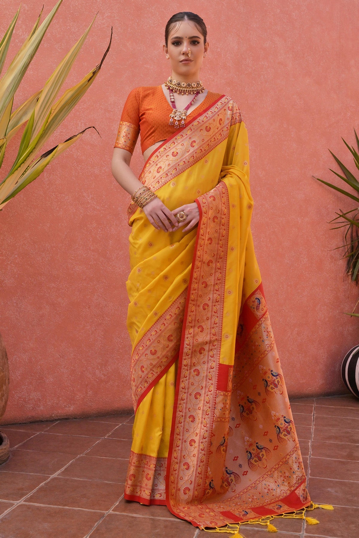 Buy Yellow Zari Butti Weaves Saree for women by Lili Lala online available at scrollnshops