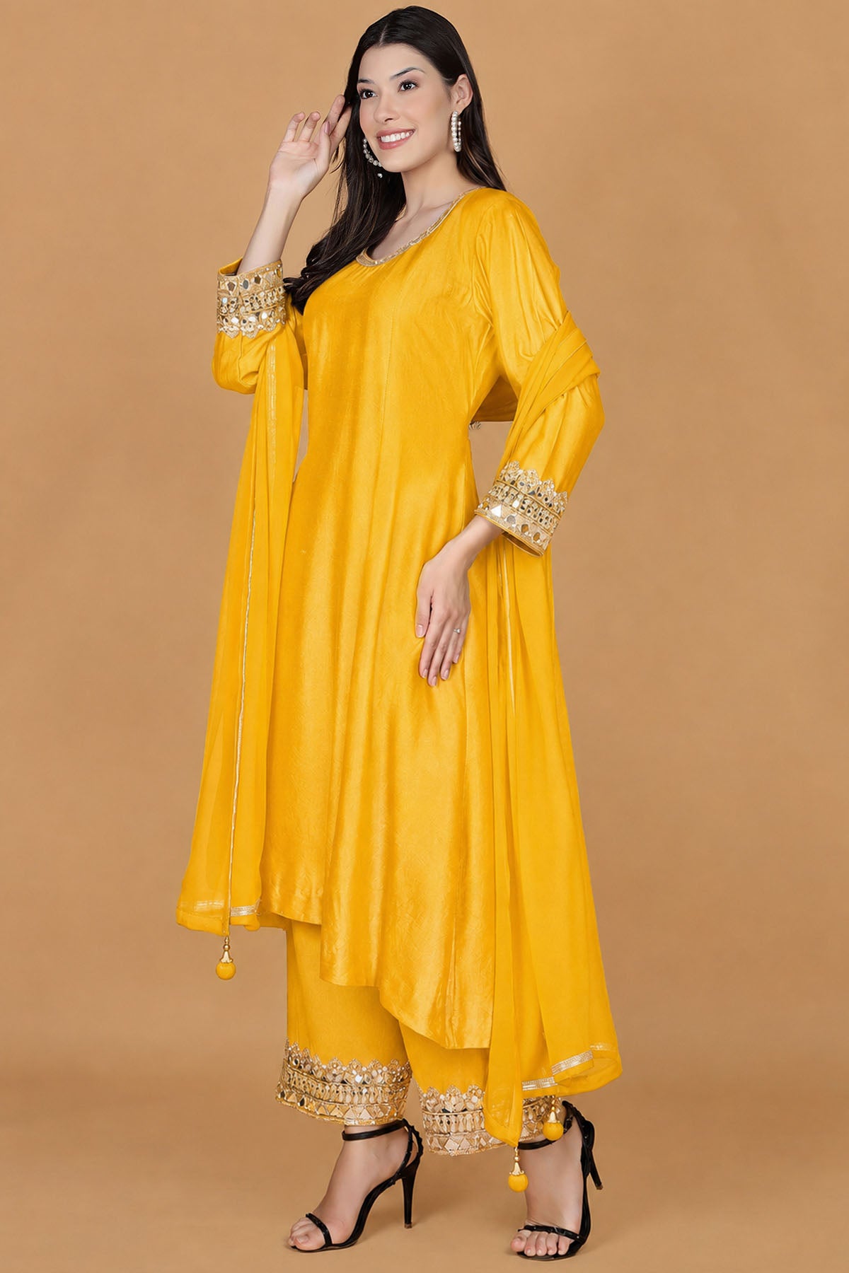 Yellow Zari & Cutdana Kurta Set