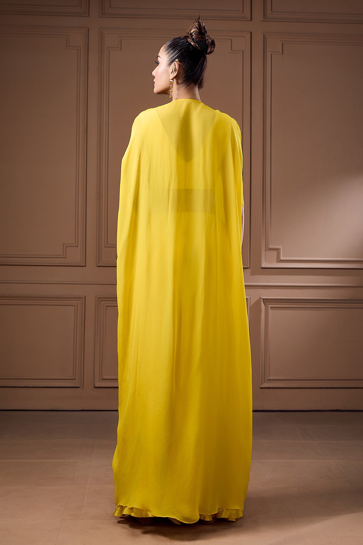 Yellow Zari Embellished Cape Set