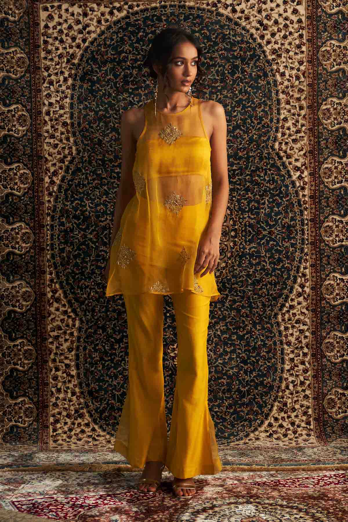 Yellow Zari Organza Co-ord Set