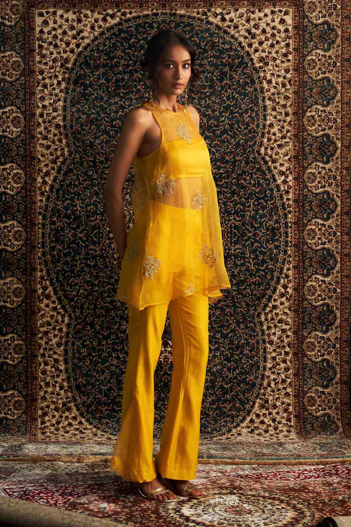 Yellow Zari Organza Co-ord Set
