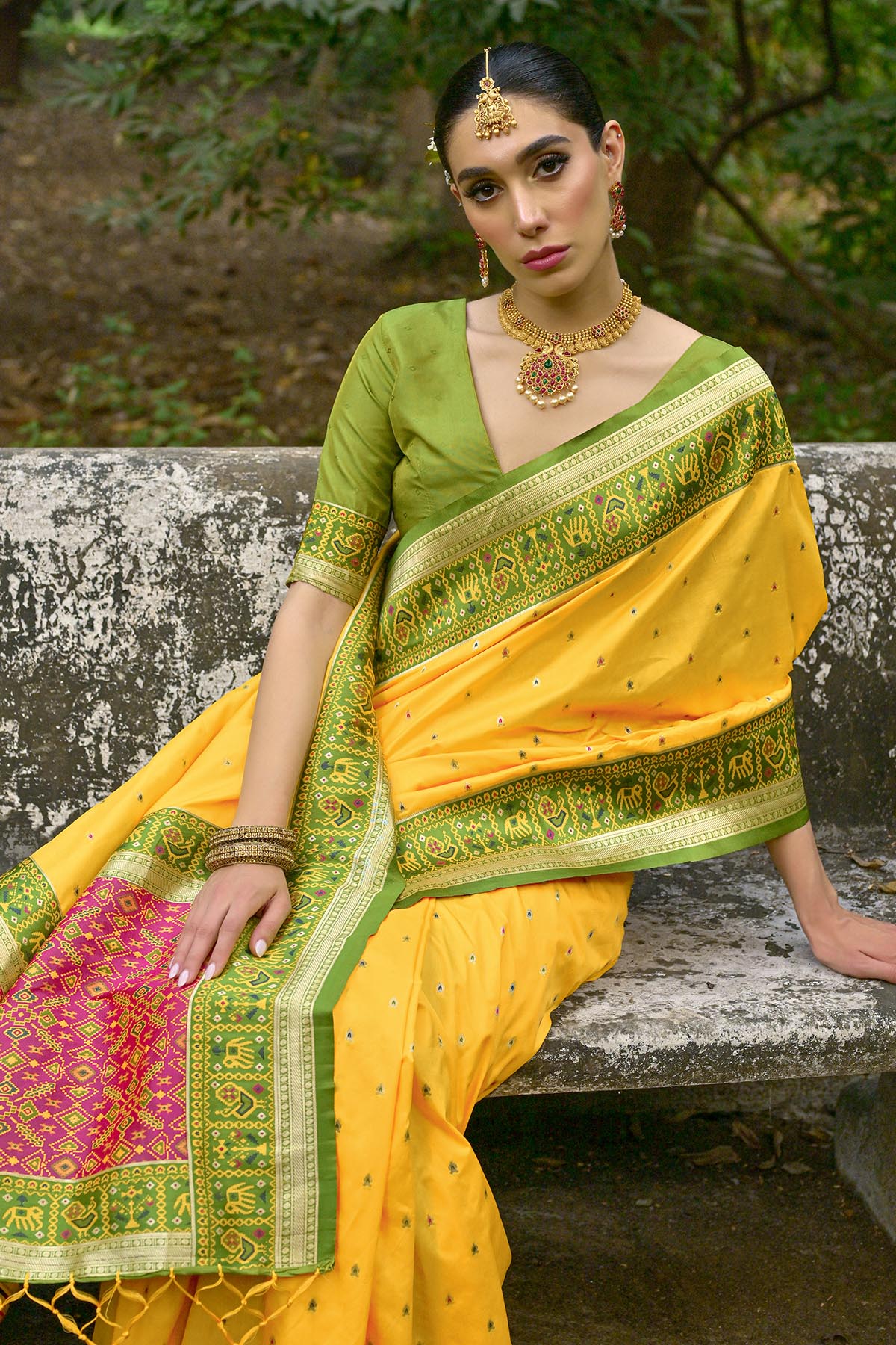 Yellow Zari Patola Design Saree