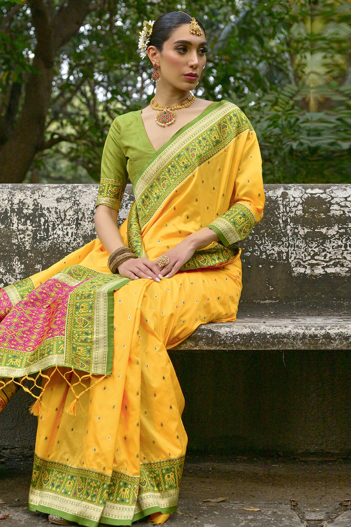 Yellow Zari Patola Design Saree