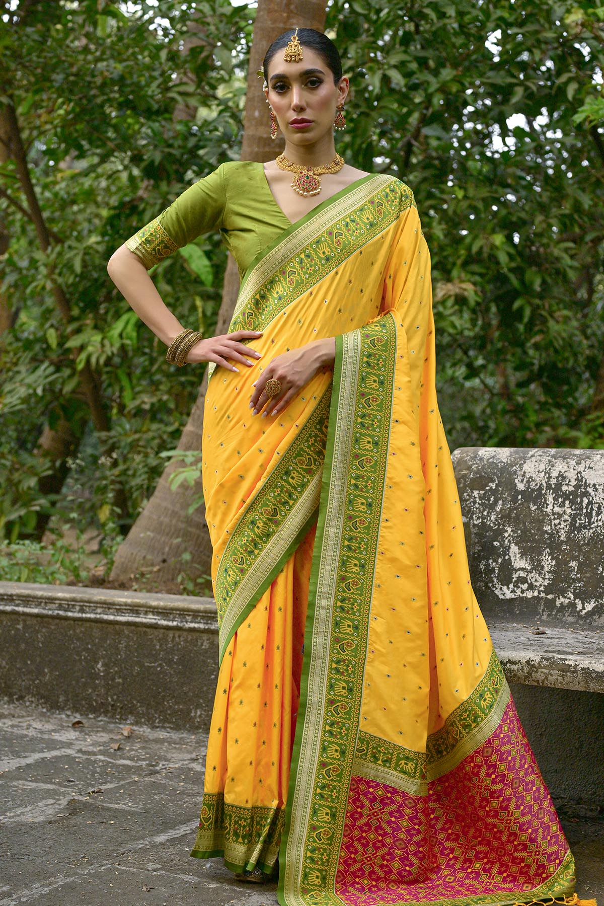 Buy Yellow Zari Patola Design Saree by Lili Lala for women online at ScrollnShops
