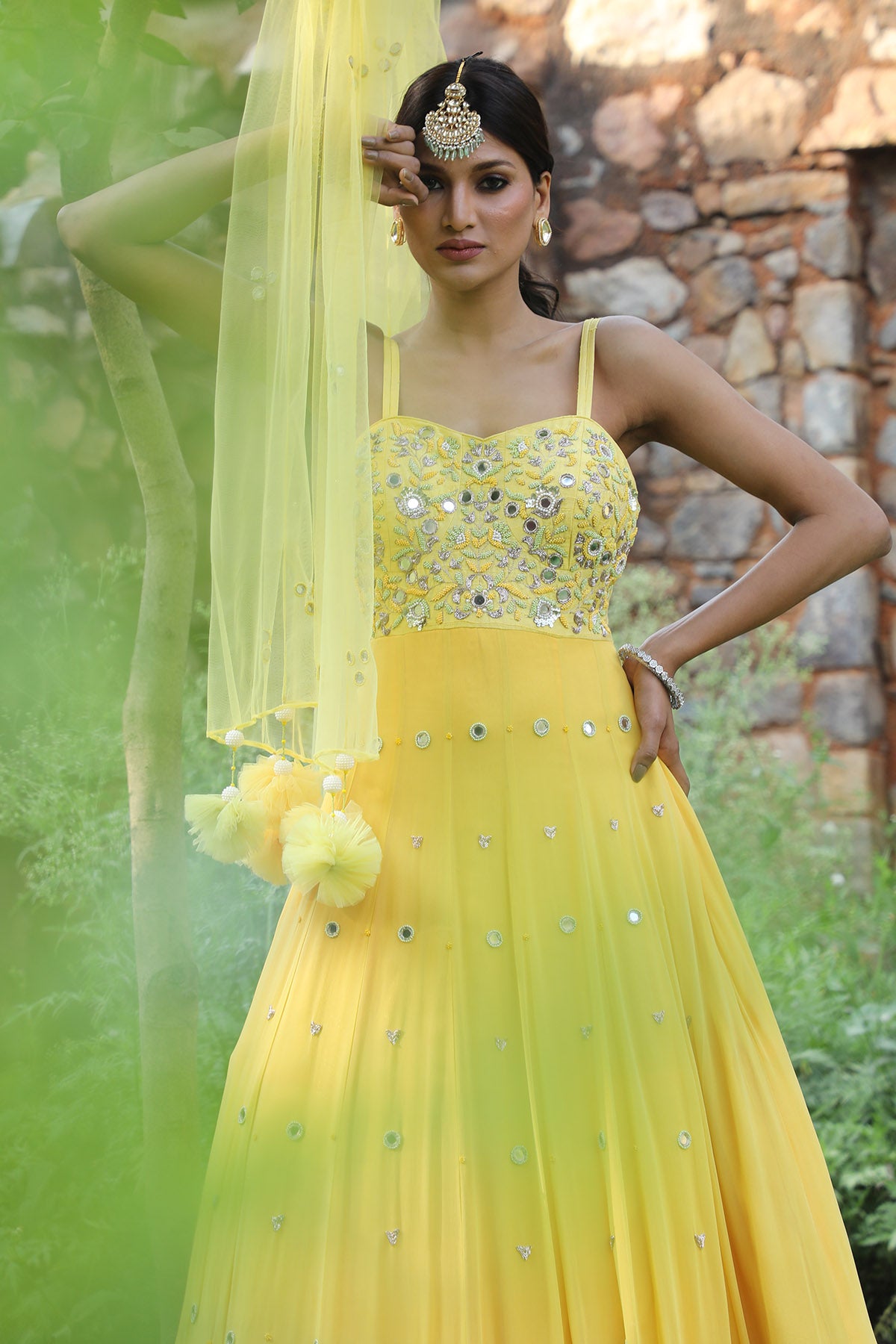 Yellow Zari Work Anarkali Set