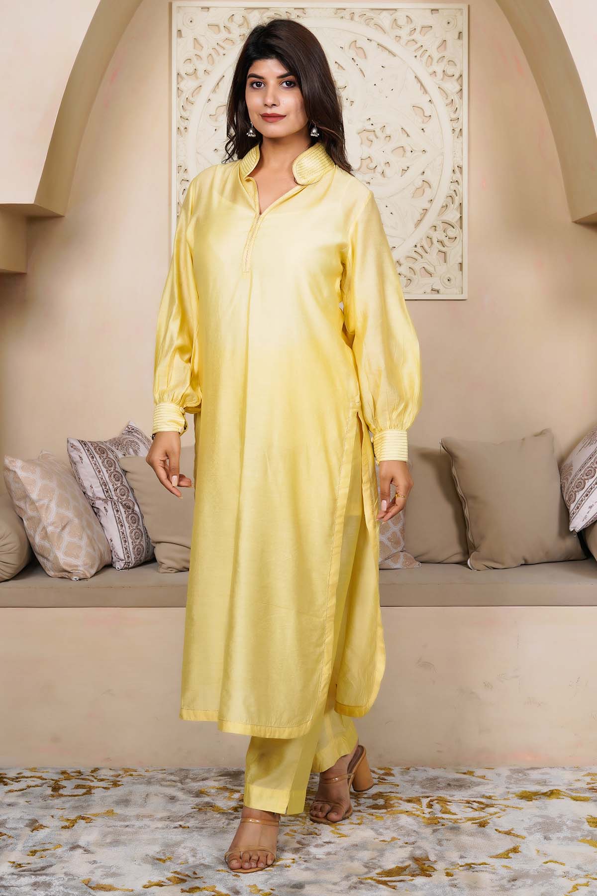 Yellow Zari Work Kurta & Pants