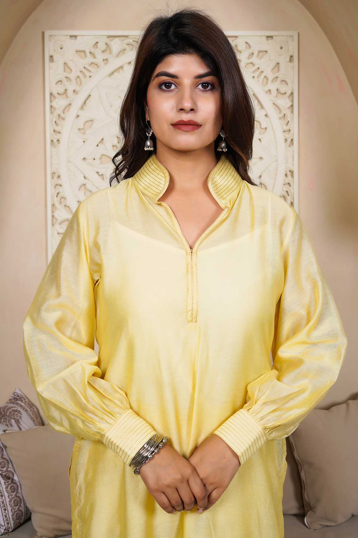 Yellow Zari Work Kurta & Pants