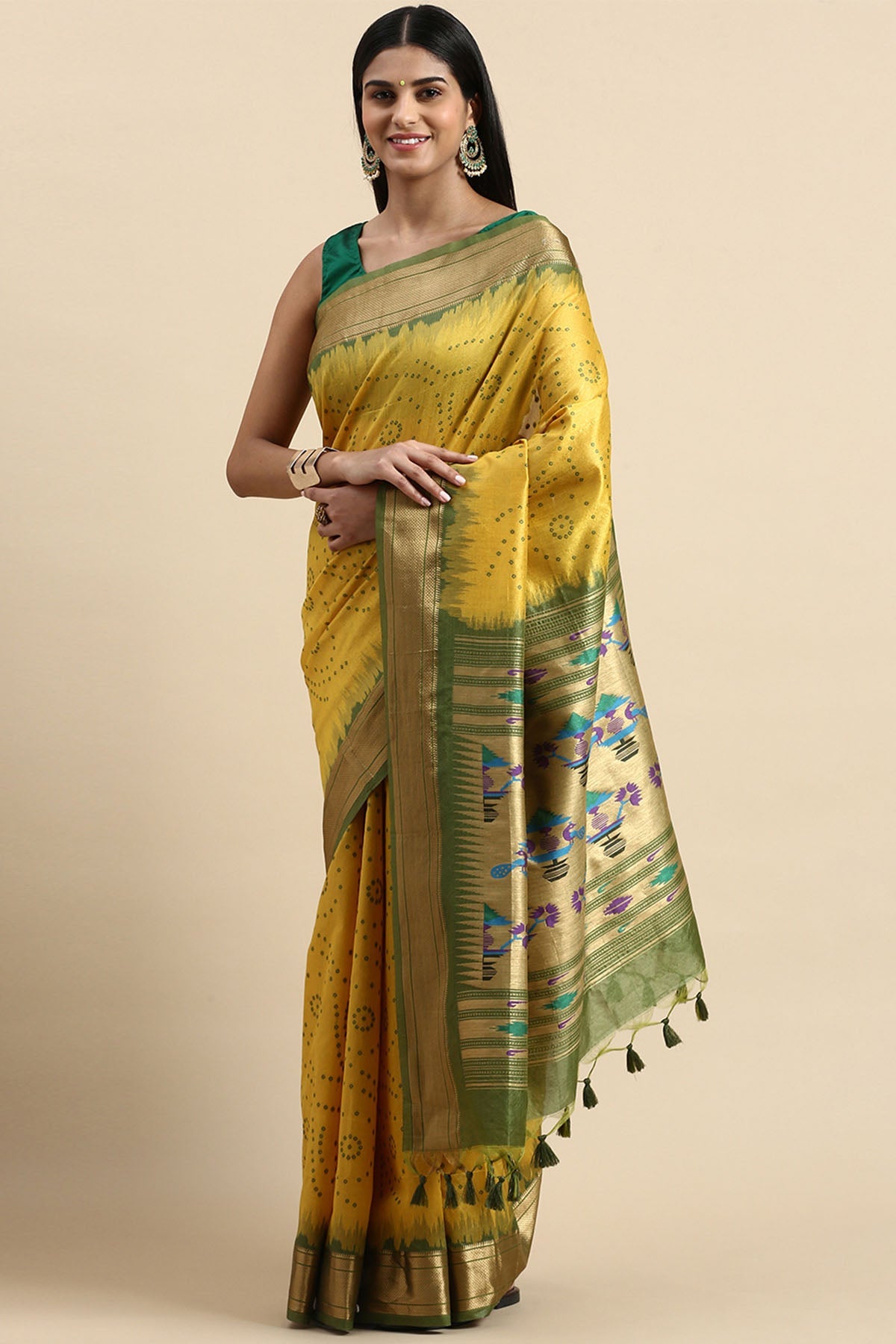 Buy Yellow Zari Woven Design Saree by Lili Lala for women online at ScrollnShops