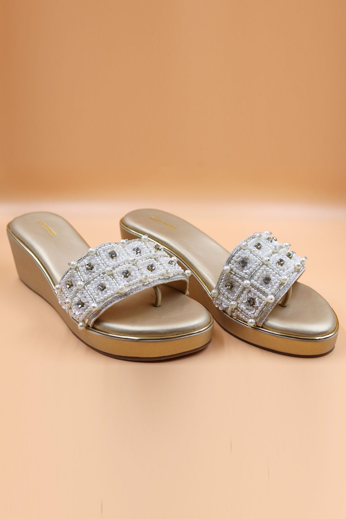 Foot Fuel Zardosi Gold Embellished Wedges for accessories online at ScrollnShops