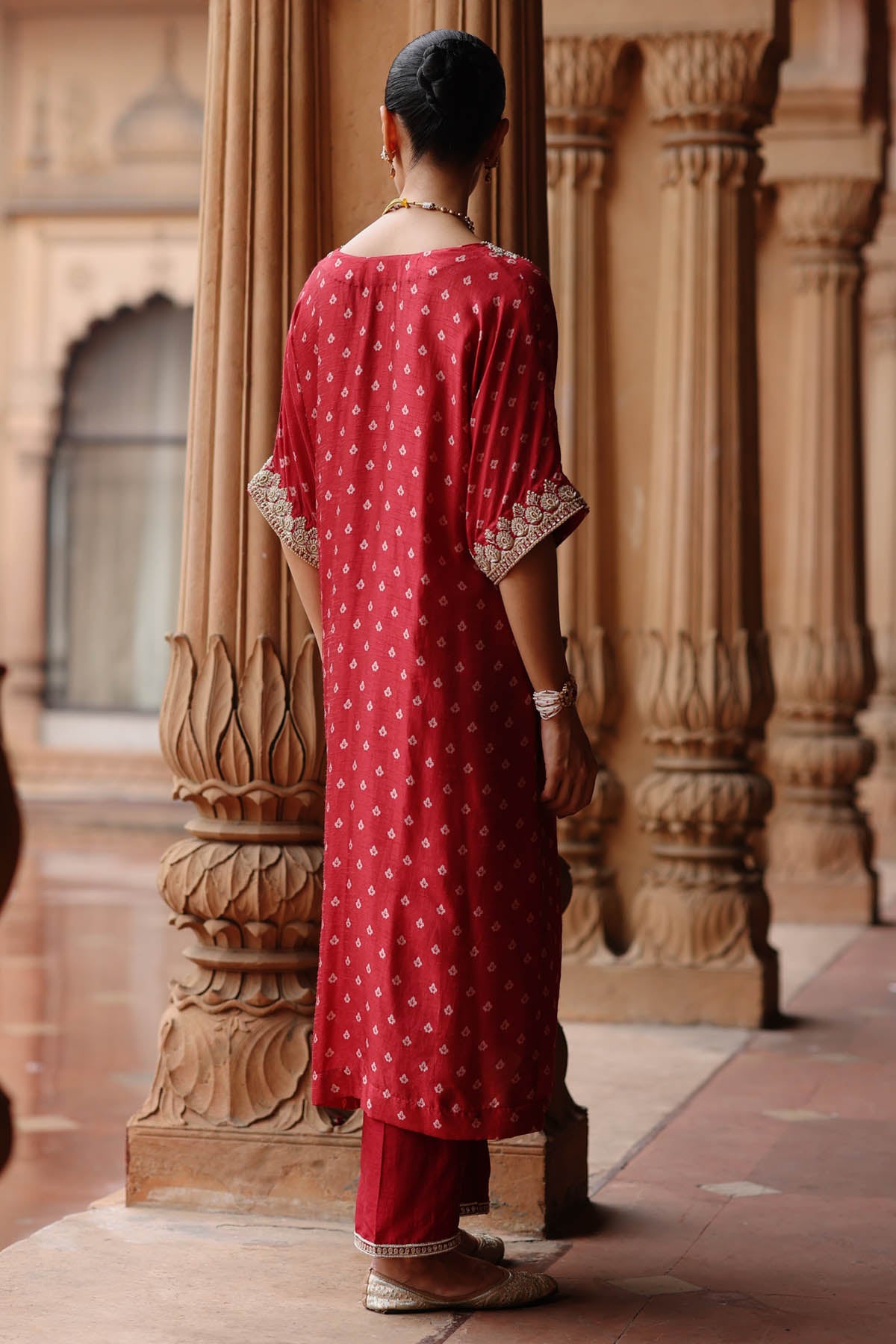 Zardosi Printed Red Kurta Set