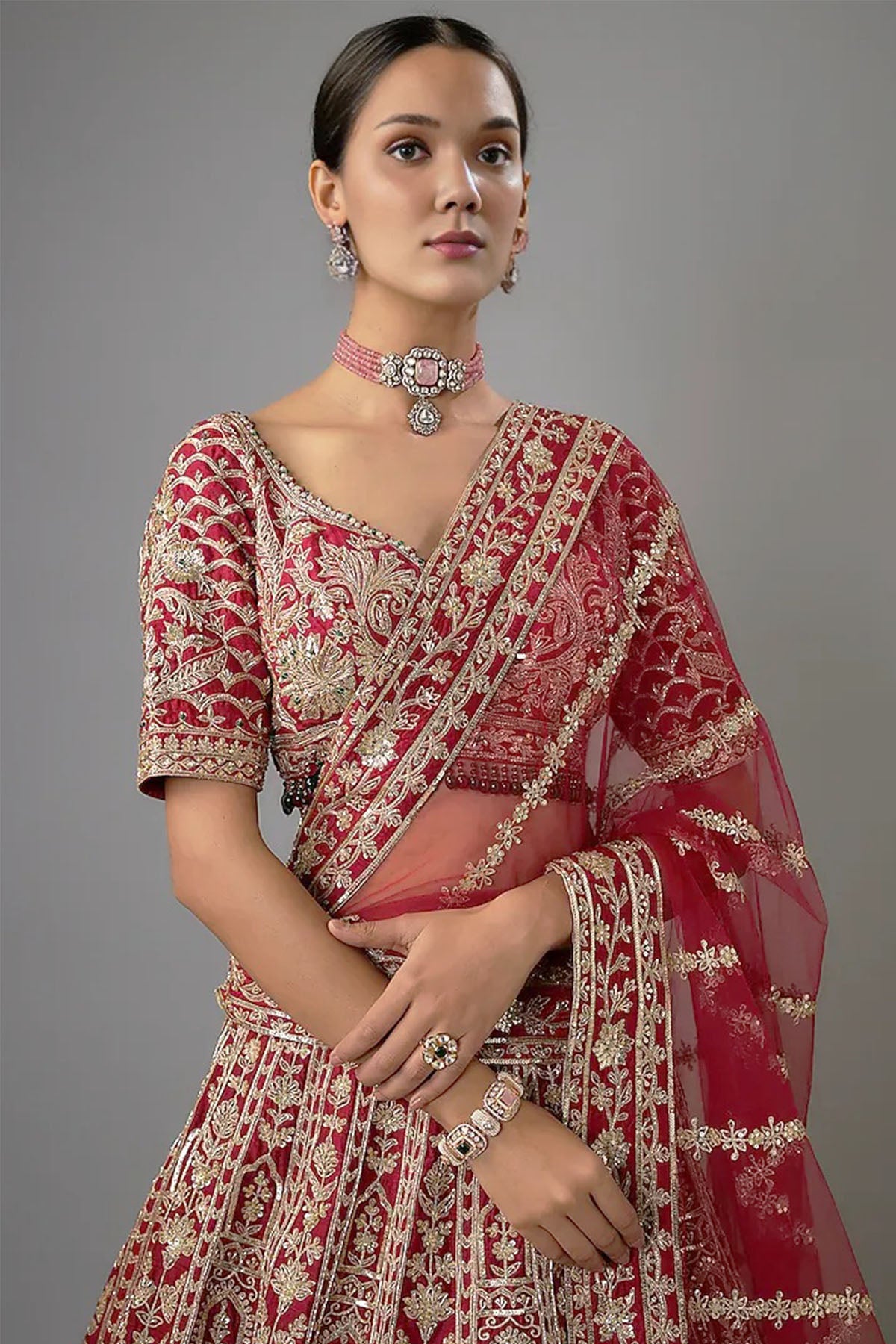 Zardozi Dupion Red Lehenga Set