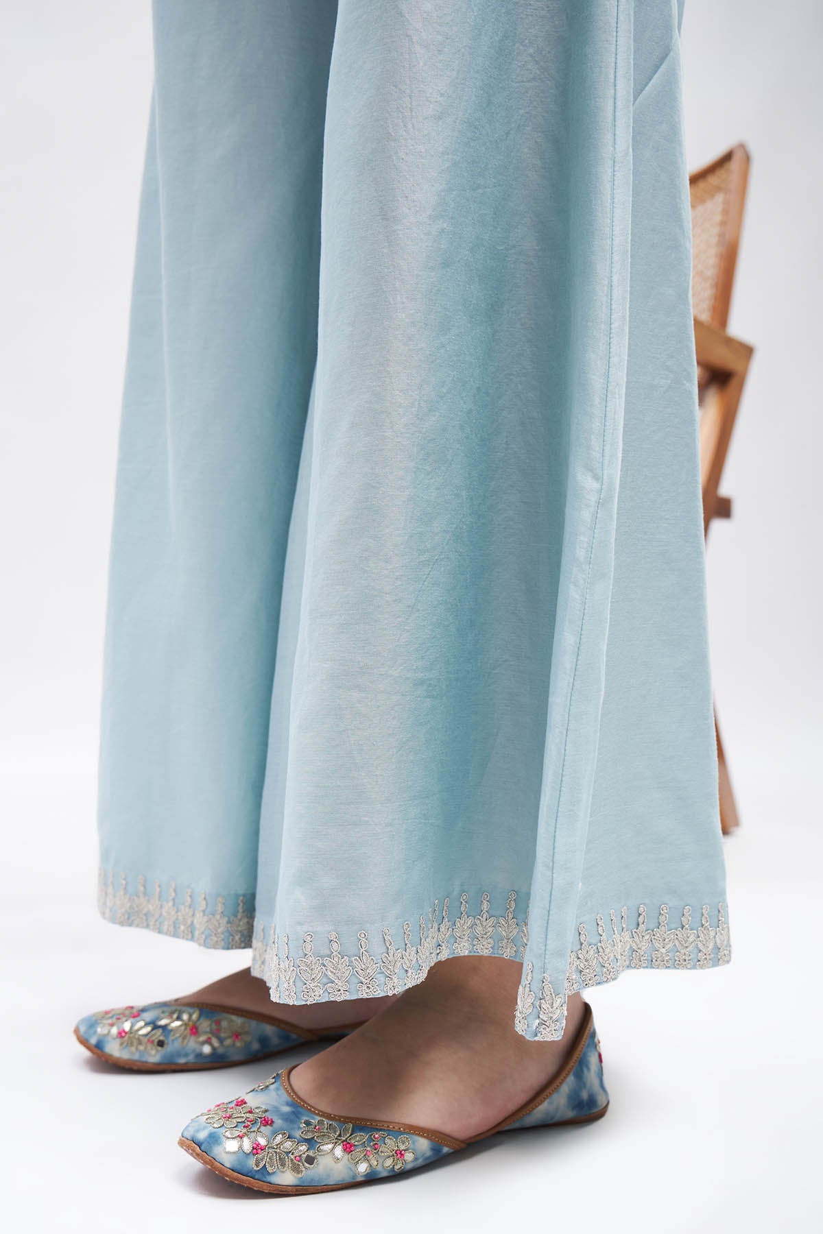 Zari Embroidered Blue Kurta Set