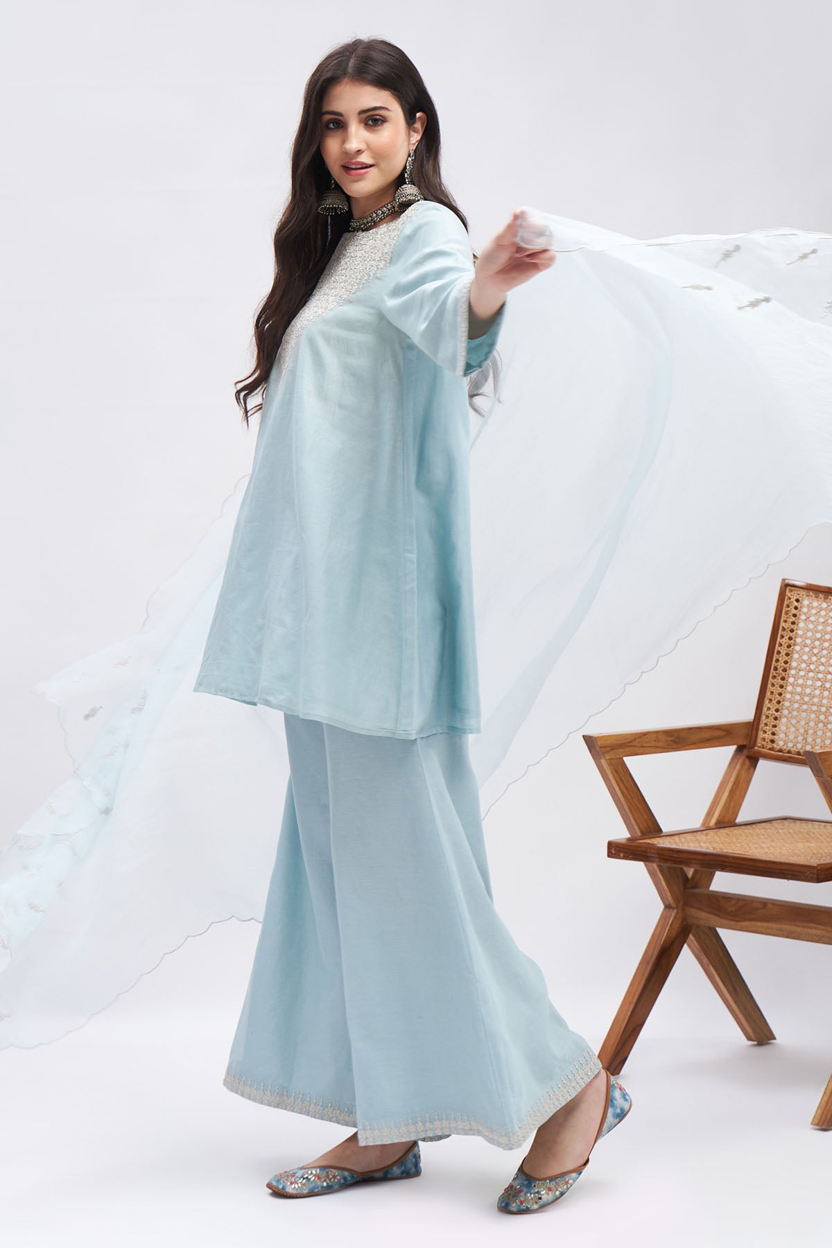 Zari Embroidered Blue Kurta Set