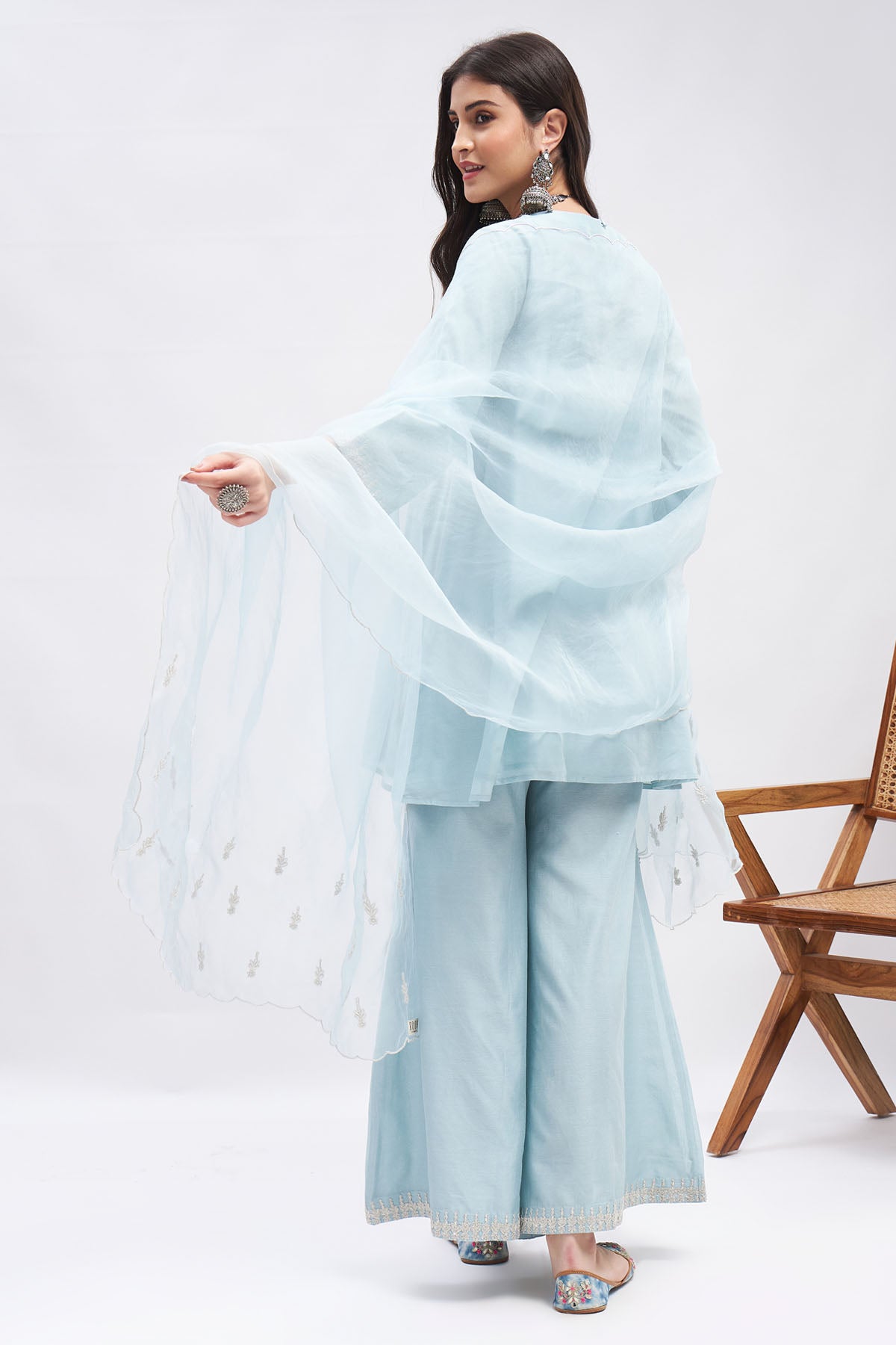 Zari Embroidered Blue Kurta Set