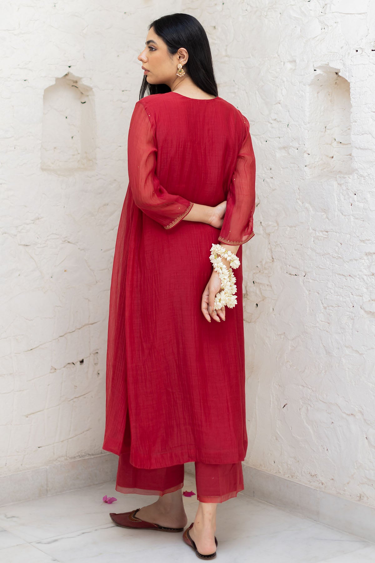 Zari Embroidered Red Kurta Set