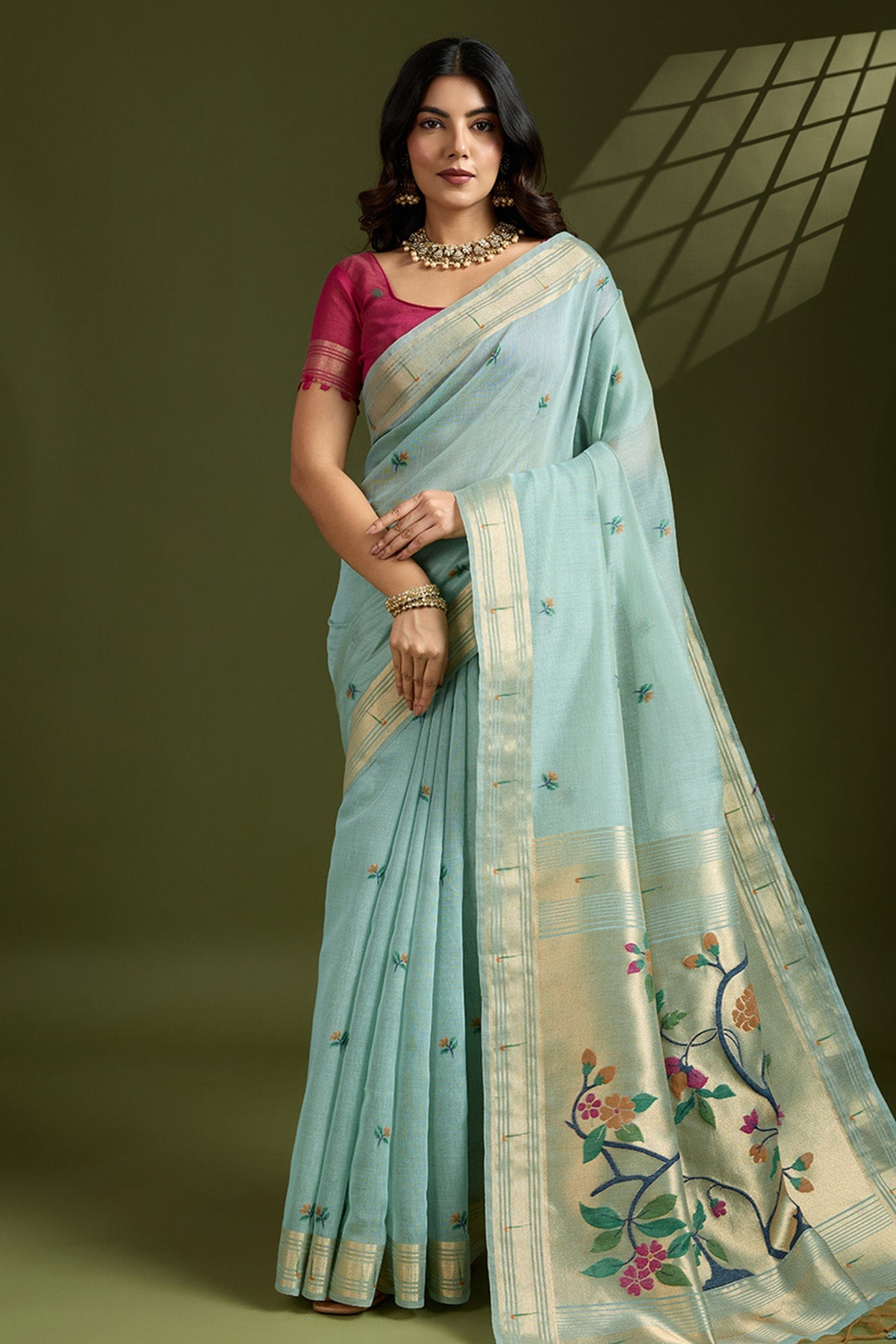 Buy Zari Paithani Saree & Blouse for Women Online available at ScrollnShops