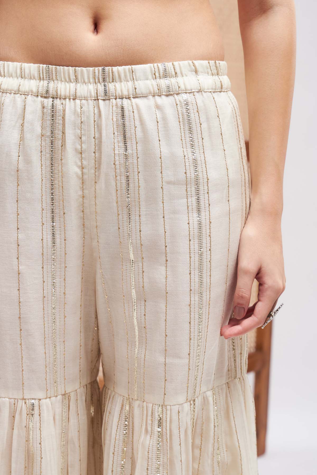 Zari & Stripe Kurta Gharara Set