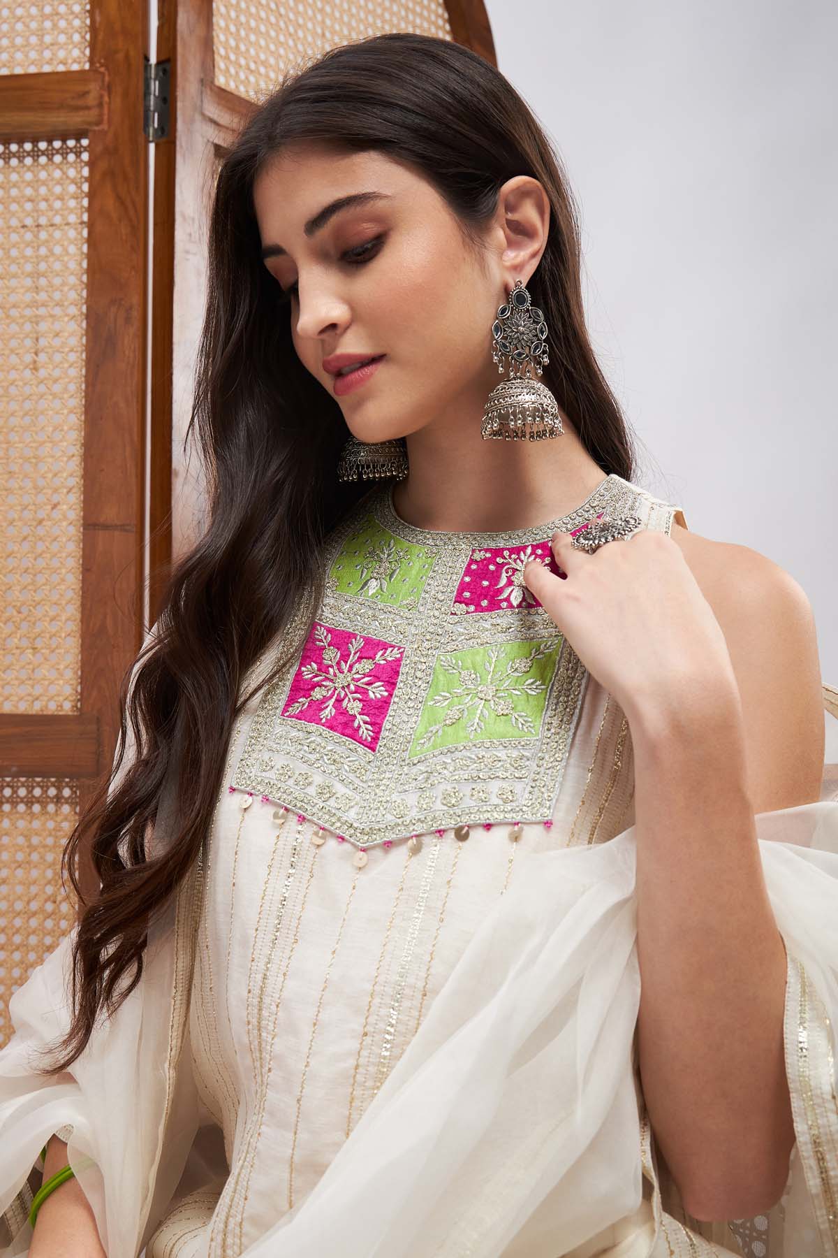 Zari & Stripe Kurta Gharara Set