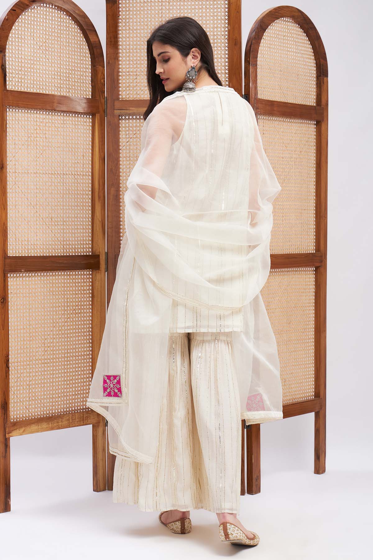 Zari & Stripe Kurta Gharara Set