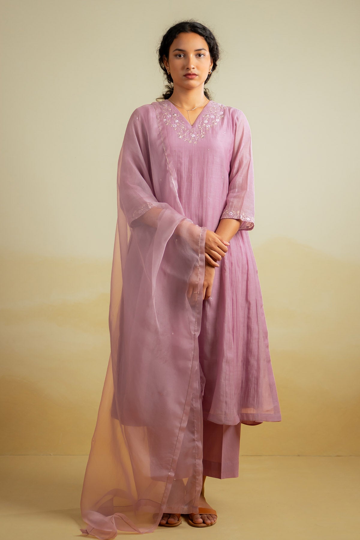 Buy Zari Work Lavender Kurta Set by Silpaa for women online at ScrollnShops