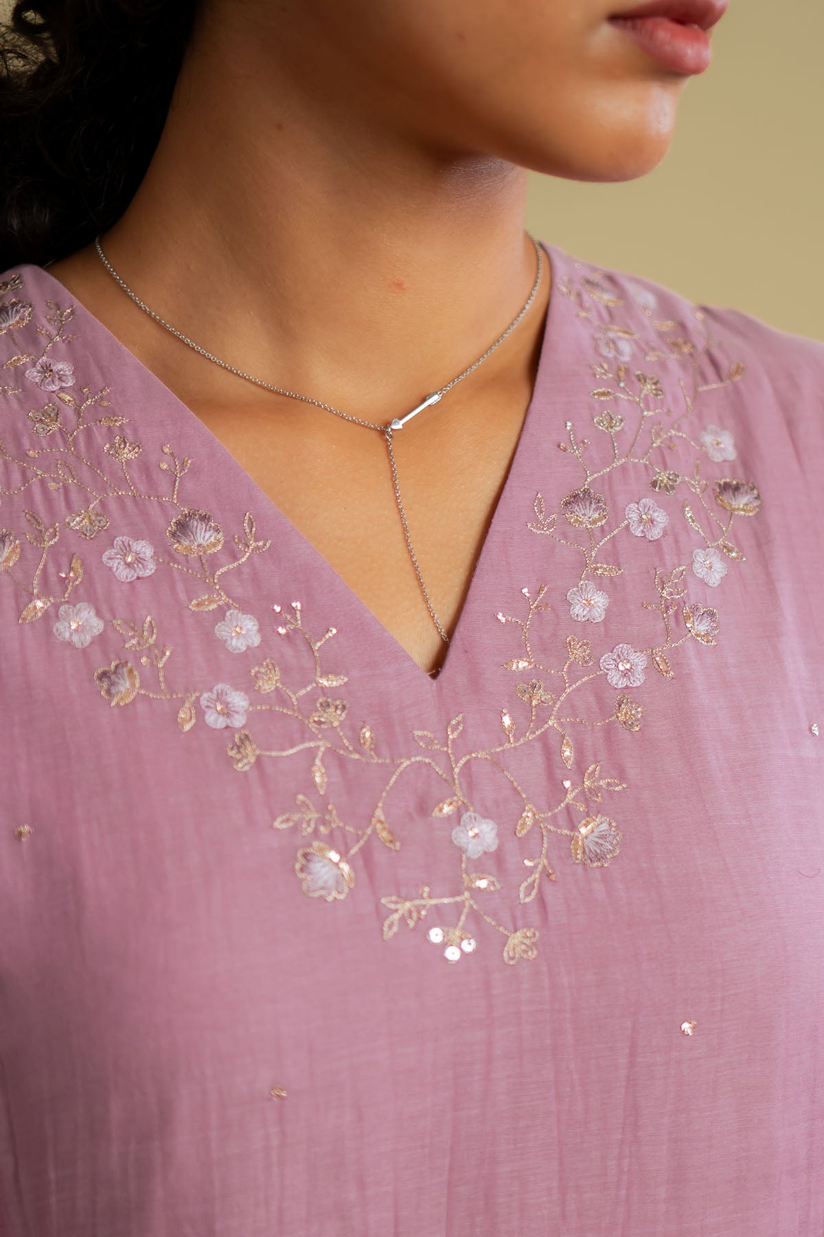 Zari Work Lavender Kurta Set