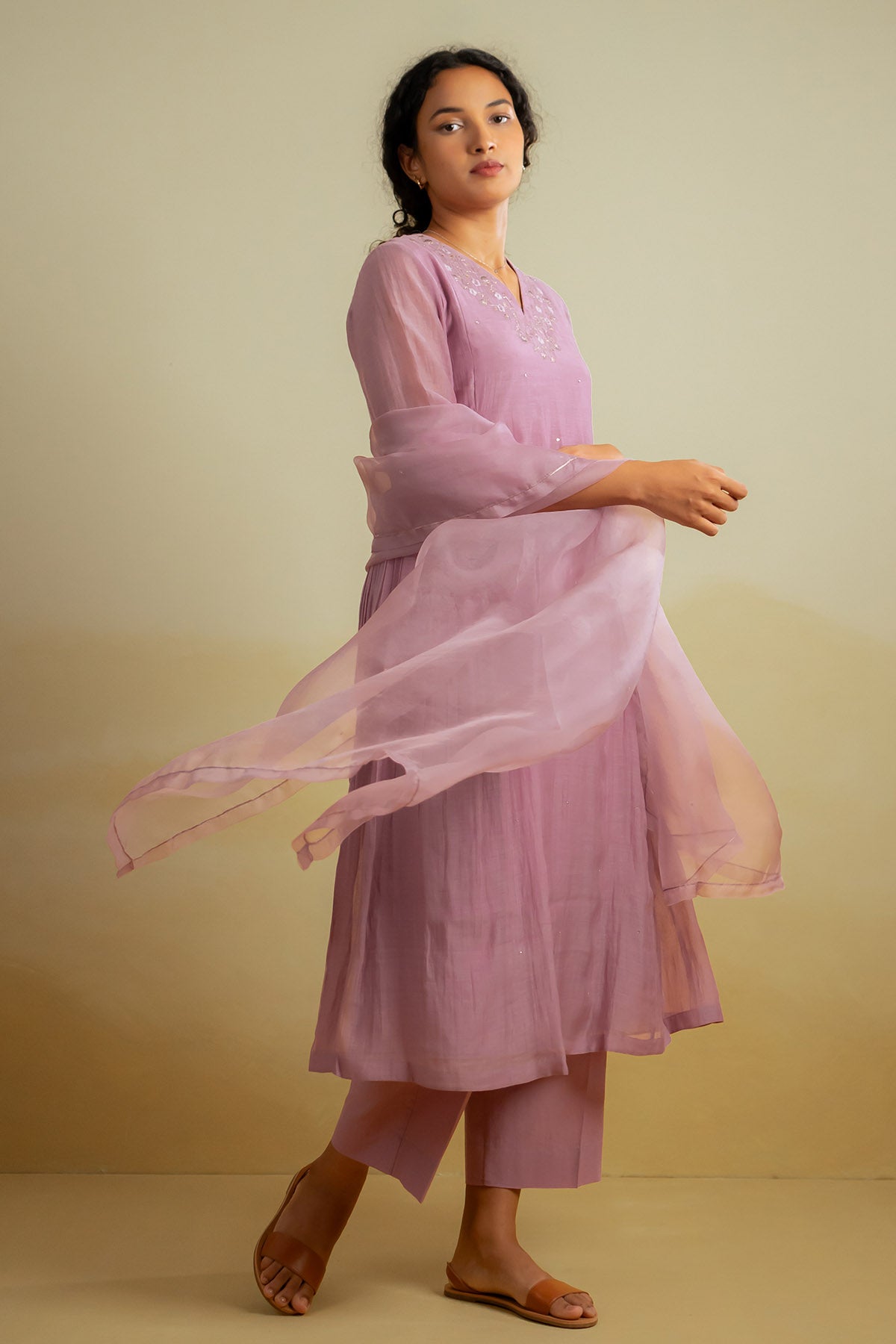 Zari Work Lavender Kurta Set