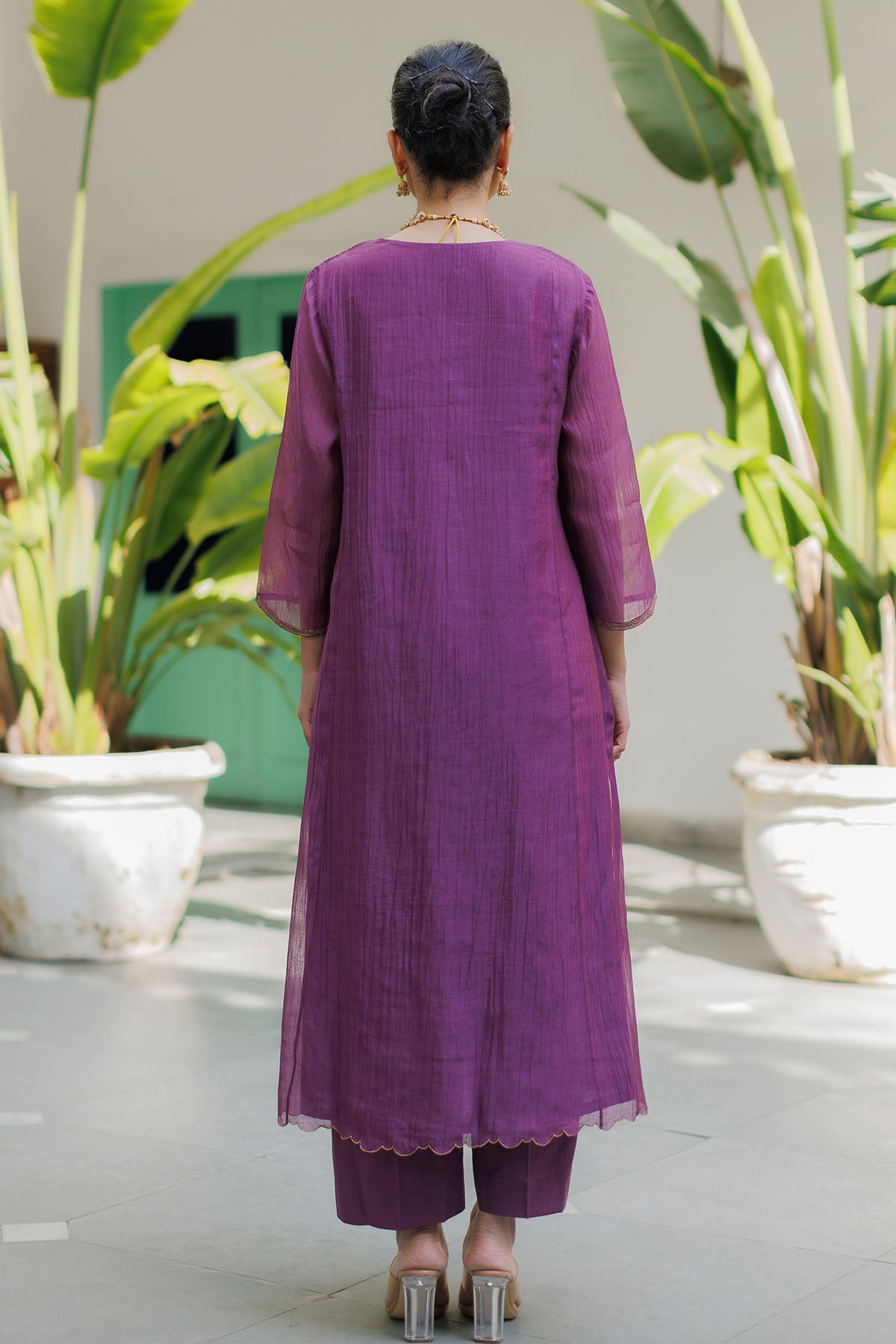 Zari Work Purple Long Kurta Set