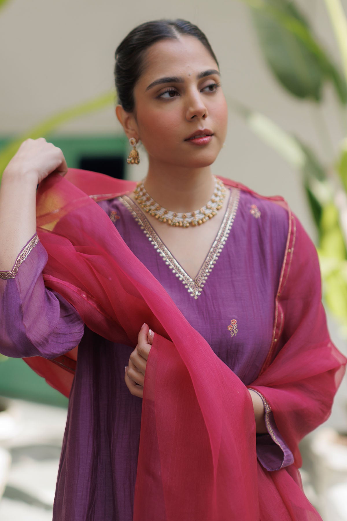 Zari Work Purple Long Kurta Set